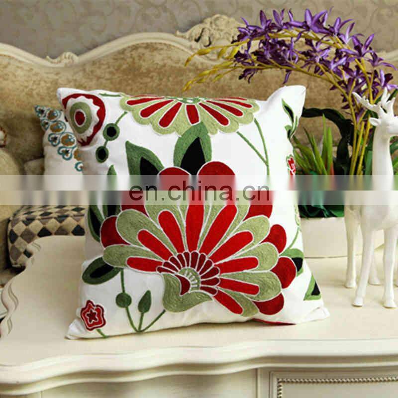 i@home Creative Flower Cotton Canvas Embroidered Sofa Pillow Cushion Cover