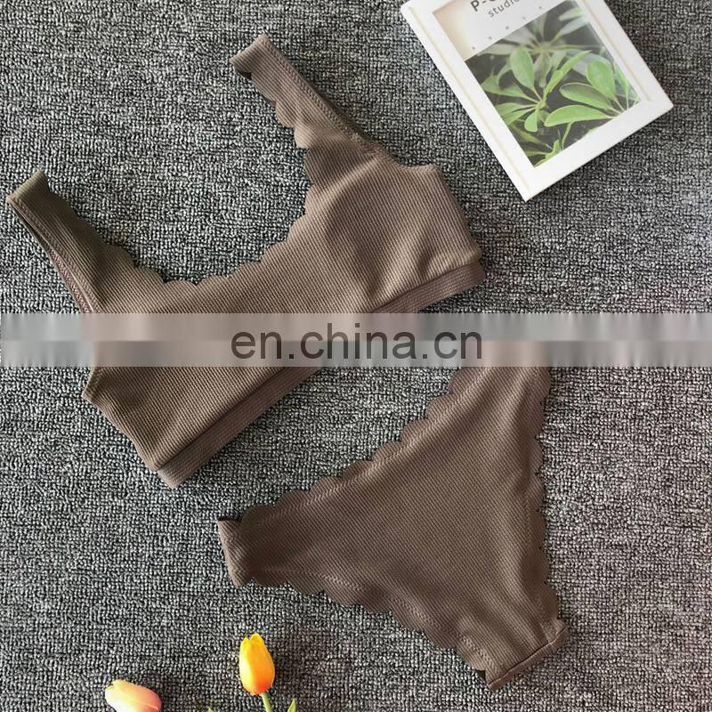 Sexy Brown Ruffle Bikini 2019 Swimsuit Women Push Up Swimwear Summer BeachWear Solid High Cut Bikini Ser Bath Suit