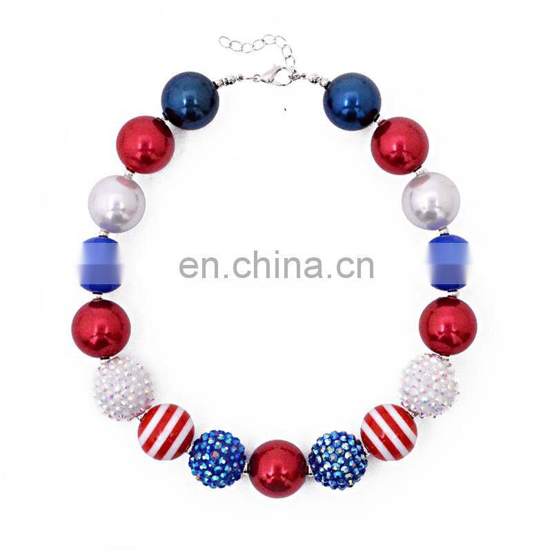 USA Flag Chunky Necklace bracelet 2pcs Set Girl bubble beads Jewelry Sets