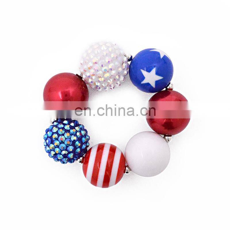 USA Flag Chunky Necklace bracelet 2pcs Set Girl bubble beads Jewelry Sets