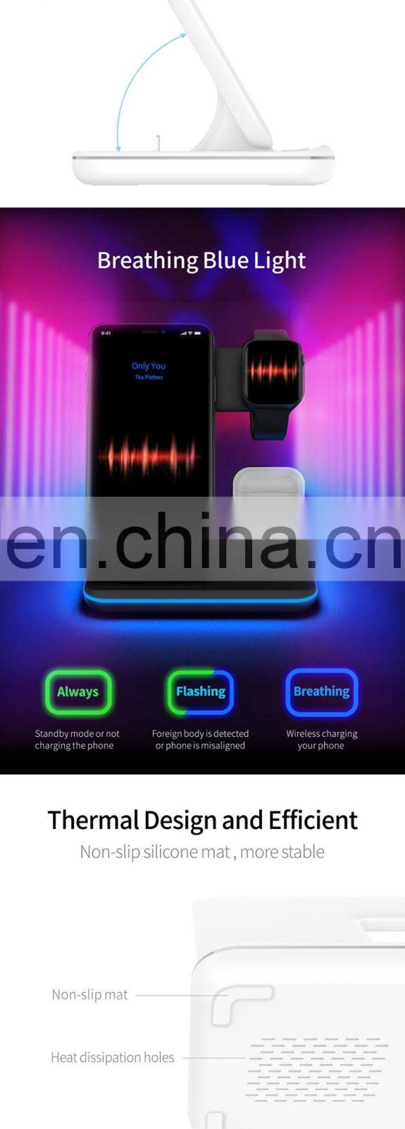 Newest 2020 shenzhen universal wireless charger usb hub fast sucker Watch mobile phone headset 3 in 1 in car wireless charger