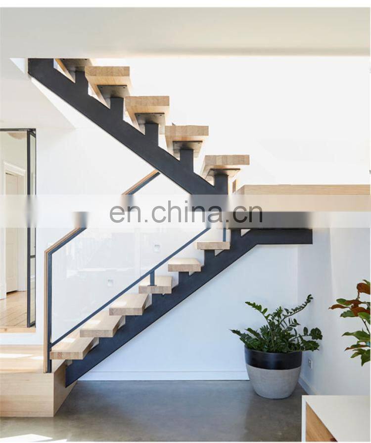 Modern glass railing single stringer stairs price, wood stair treads