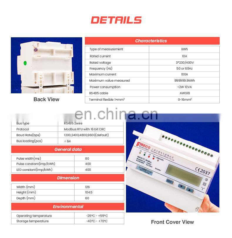 EM735-Mod 3*230/400V 10(100)A three phase din rail install wattmeter programmable energy meter