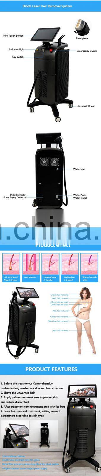 Professional 808nm 755nm 1064nm Wavelengths Diode Laser Hair Removal Machine For Women And Men