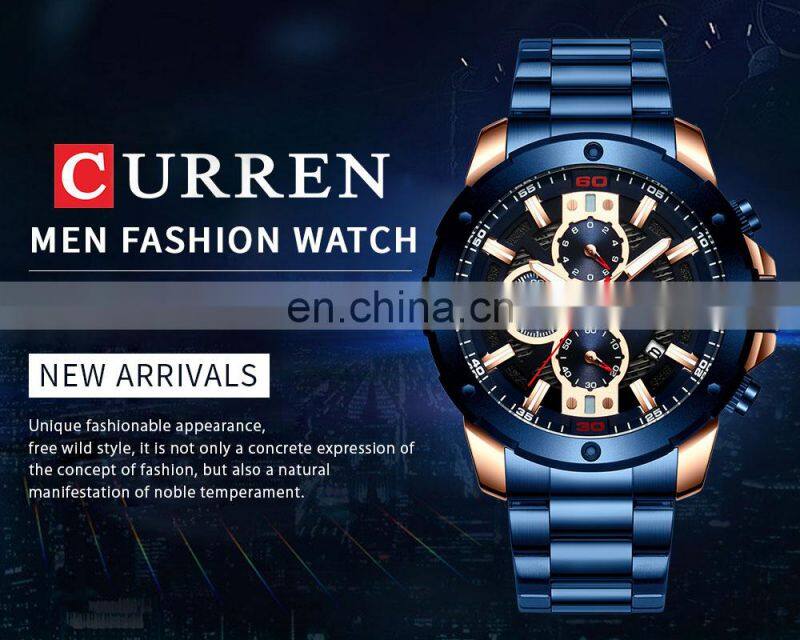CURREN 8336 Men Chronograph Quartz Fashion Watches 3atm Waterproof Japan Movt Stainless Steel Big Dial Wrist Watch