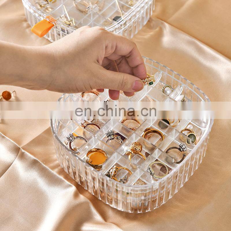 Plastic Jewelry Box Transparent Portable 3 Layer Compartment Square Ring Earring Storage Case Organizer