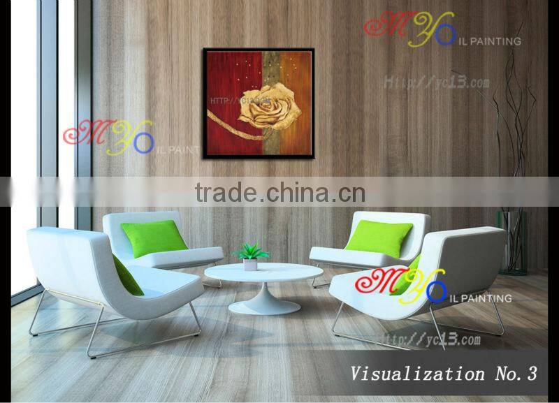 Artwork big single gold flower rose canvas oil painting handmade home decor