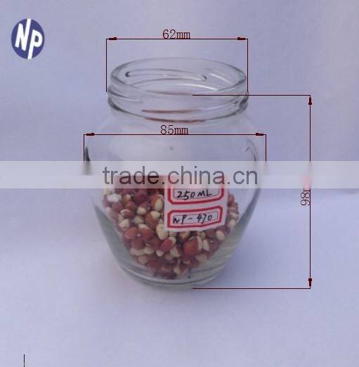 250ml food grade clear glass jars with plastic cap