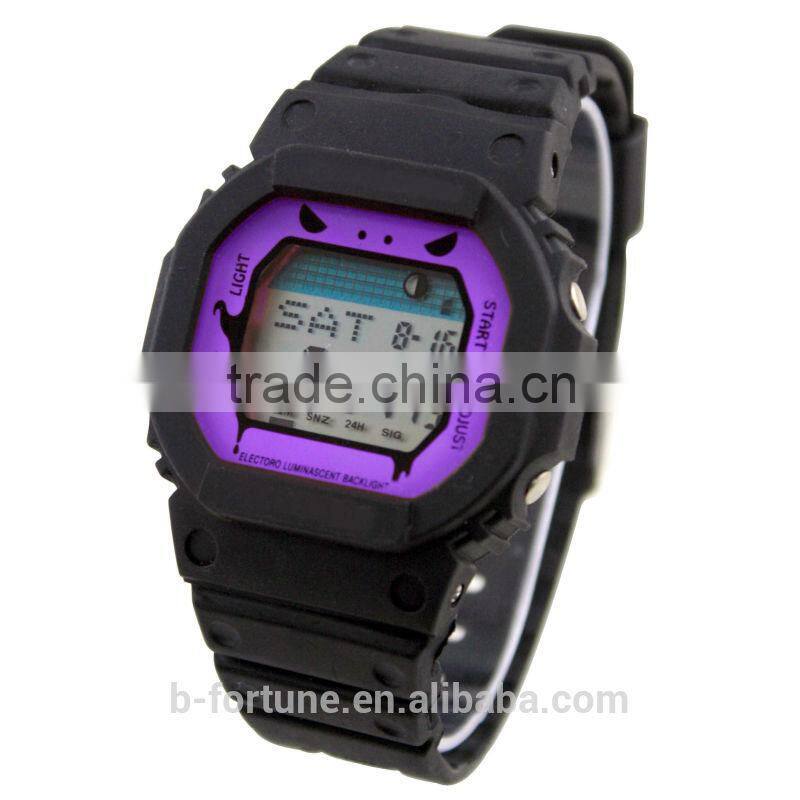 FT1185_PU Purple Color Dial LCD display Plastic digital rubber watches