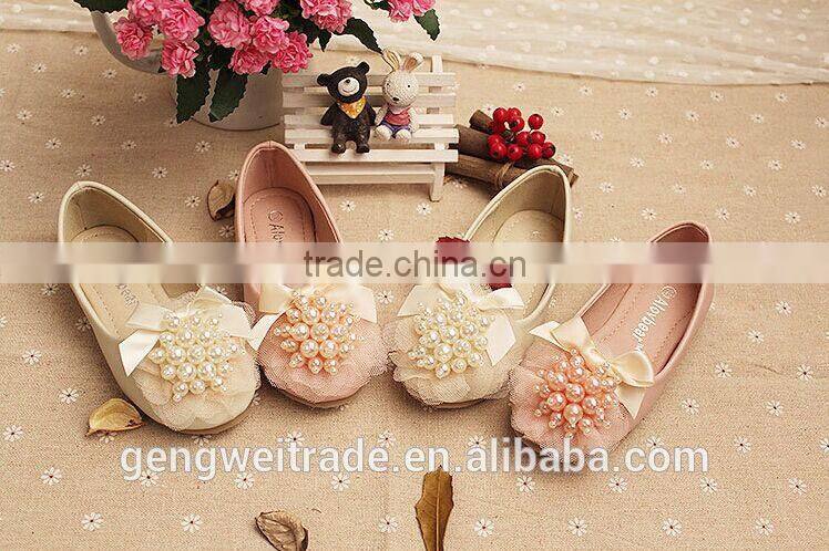 2015 Spring fashion sweet series girl princess shoes kids pearls lace shoes for school wear