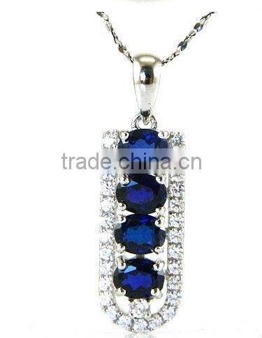 925 Sterling Silver Created Blue Sapphire Pendant Popular Jewelry Good Quality