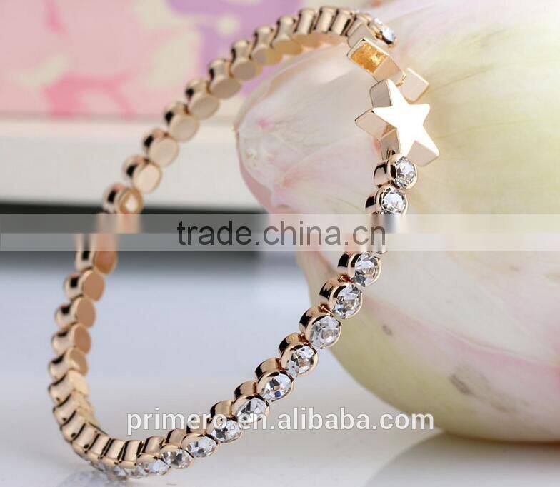 High Quality Rose Gold Plated Double Star Charm Full Rhinestone Bracelets Bangles