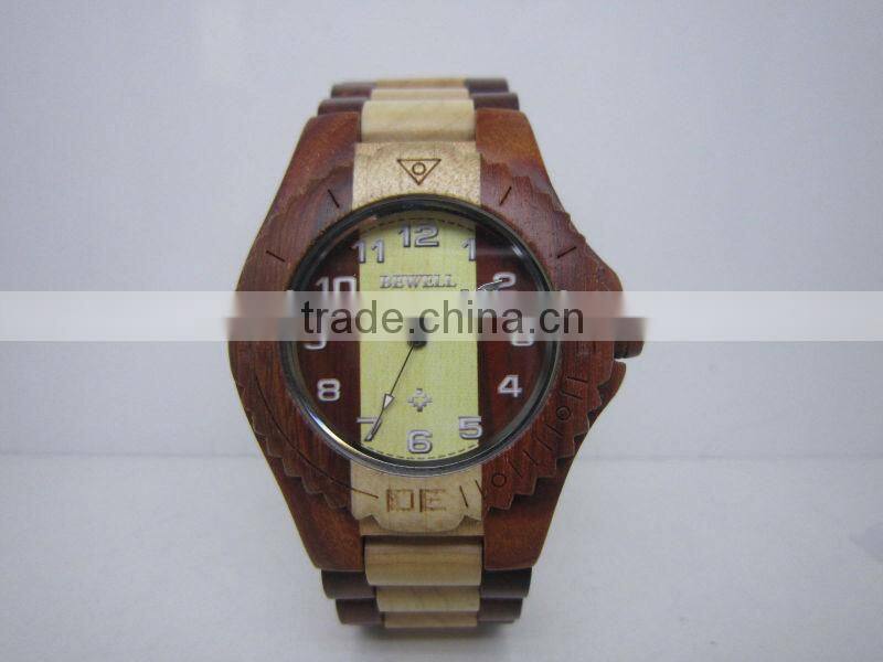 2016 high quality Popular elegant wood wristwatch with various colors wood Case and Band, Japan Movement 2035 with calendar