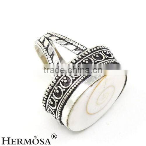Free Shipping Origin Perfect White Shiva Shell 925 Sterling Silver Gemstone Men Rings