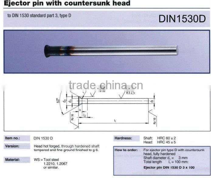 Standard&custom press die ejector pin for plastic mold parts