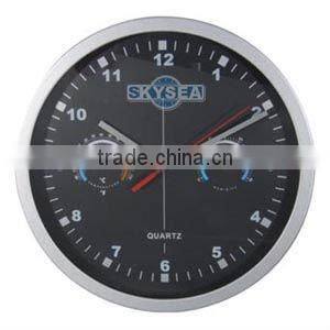 12 inch metal wall clock, round clock with weather station