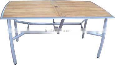 aluminum frame powder coated outdoor furniture sling table with teak