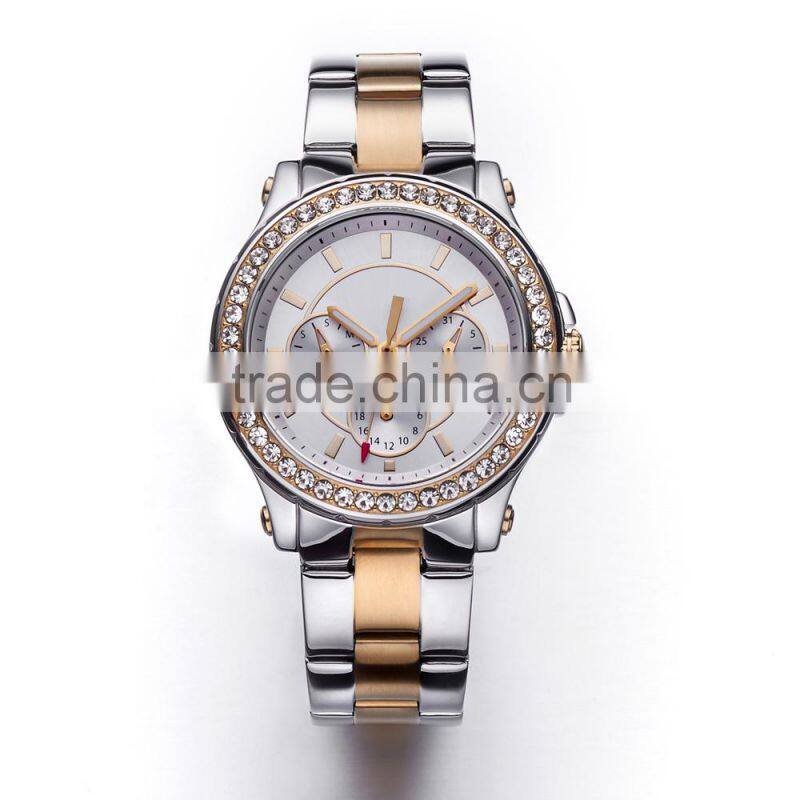 Elegent Multifunction Gold All Stainless Steel STONE Wrist Watch for Women and Men