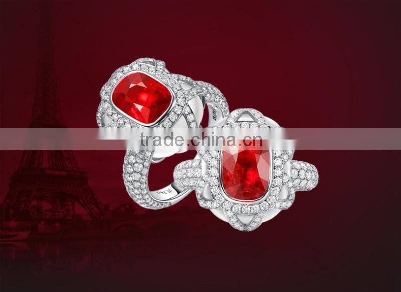guangzhou factory jewellery gold fashionable18k gold inlay diamond red natual gemstone ruby ring for women precious gold jewelry