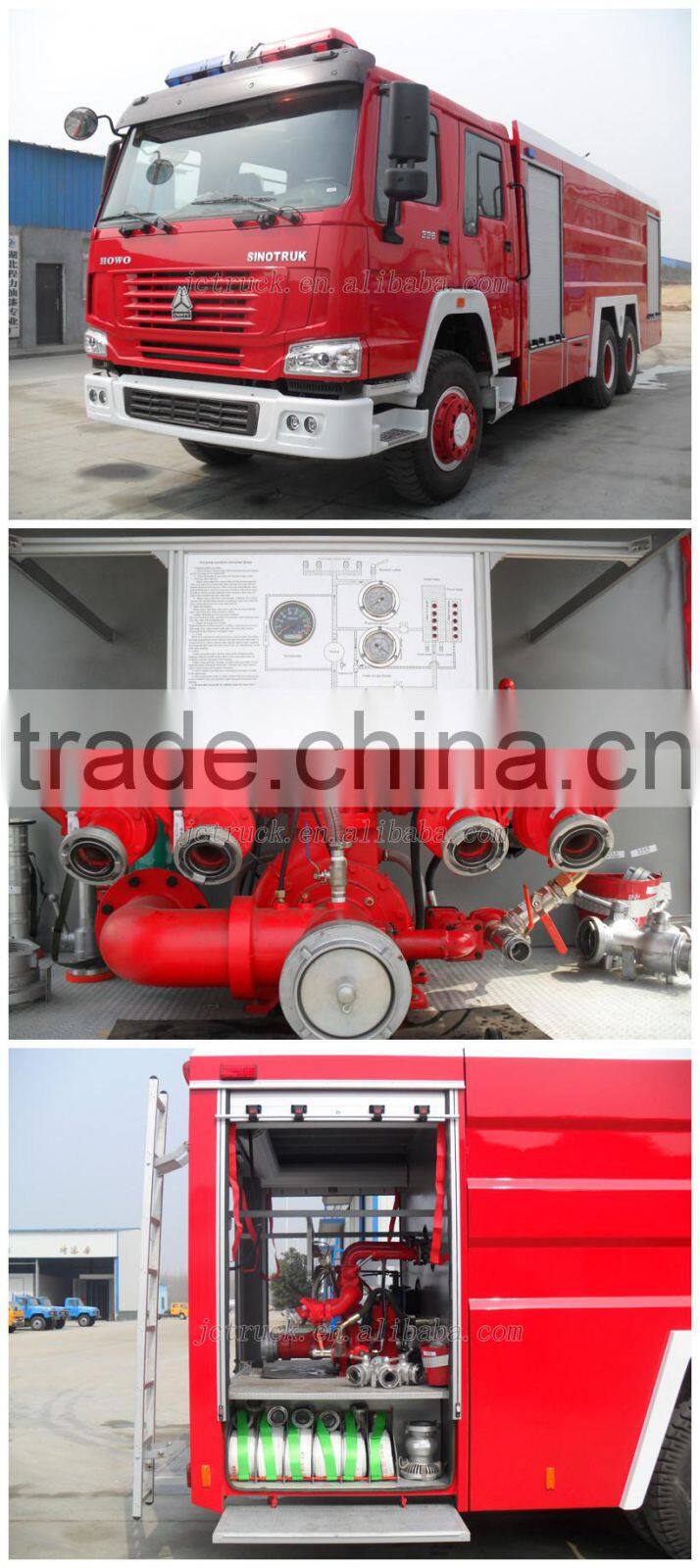 Sinotruck HOWO 6X4 12/15CBM size of fire truck for sale, fire truck water capacity