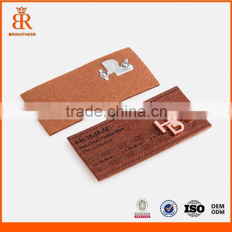 Leather label brand leather metal patch woven label