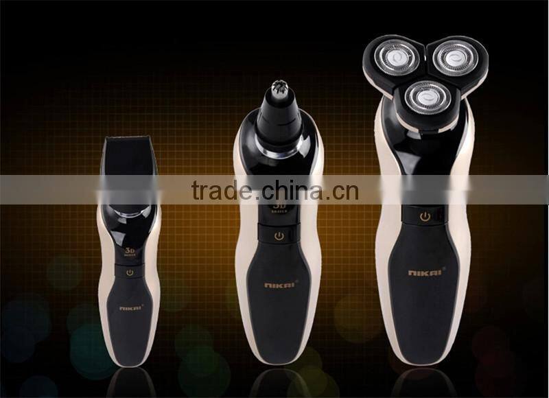 NIKAI 3 in 1 three head electric rechargeable mens shaver with nose trimmer