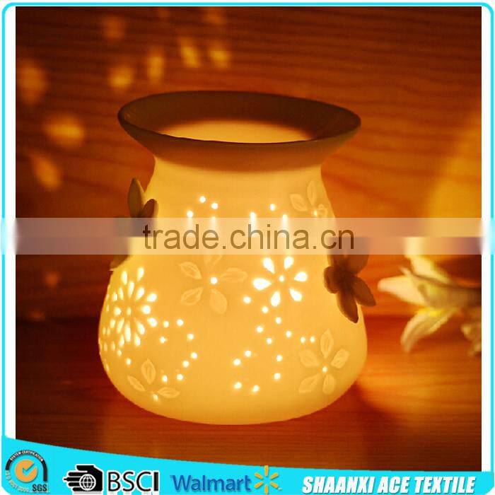 Factory mde flower embossed design ceramic Incense burner embossed logo oil burner