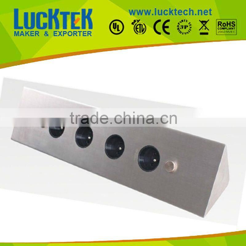 Vertial and horizontal tabletop corner power socket, with 4ways EU Schuko power,silver color