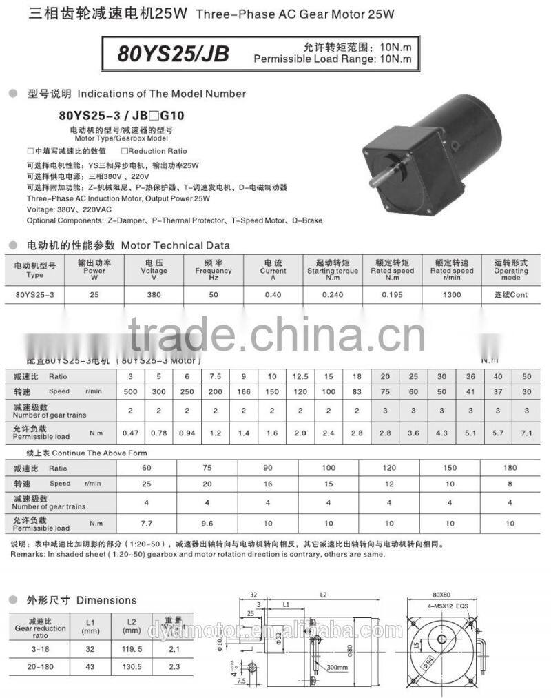 80MM 20~40 Watt Single Phase AC Motor