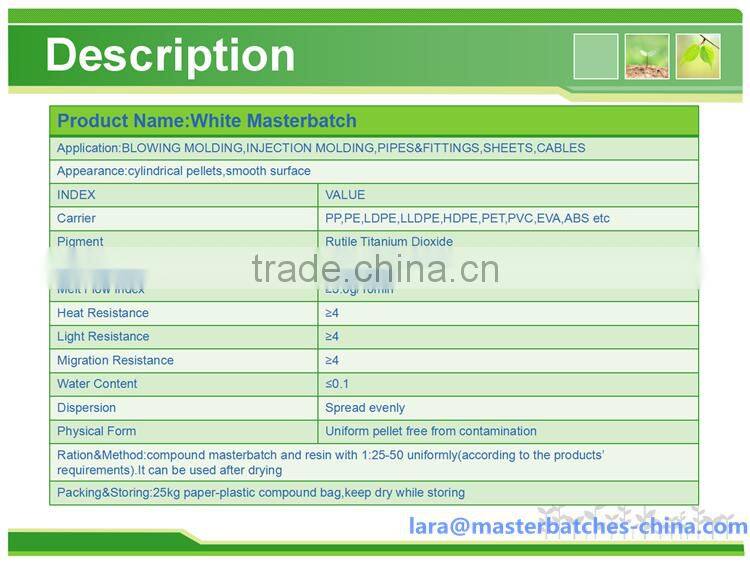 masterbatch manufacturer food grade PE white masterbatch for film and injection,extrusion and granulation,color masterbatch