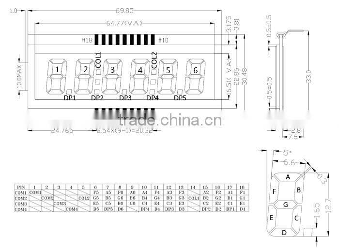 7 segment 6 O'clock viewing angle 3-wire serial interface lcd clock display