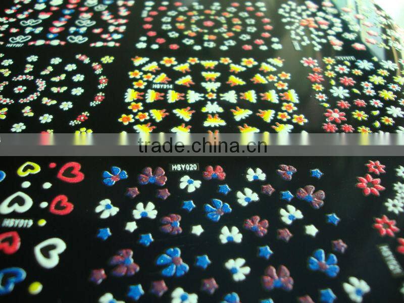 2014 new fashion diy tiny puffy all shapes 4color printing nail toe sticker