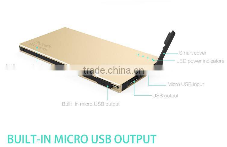 TRUSDA 5V 2.1A Built in cables 2 USB Port power bank 5000mAh Li-Polymer cell with 4 LED Indicators