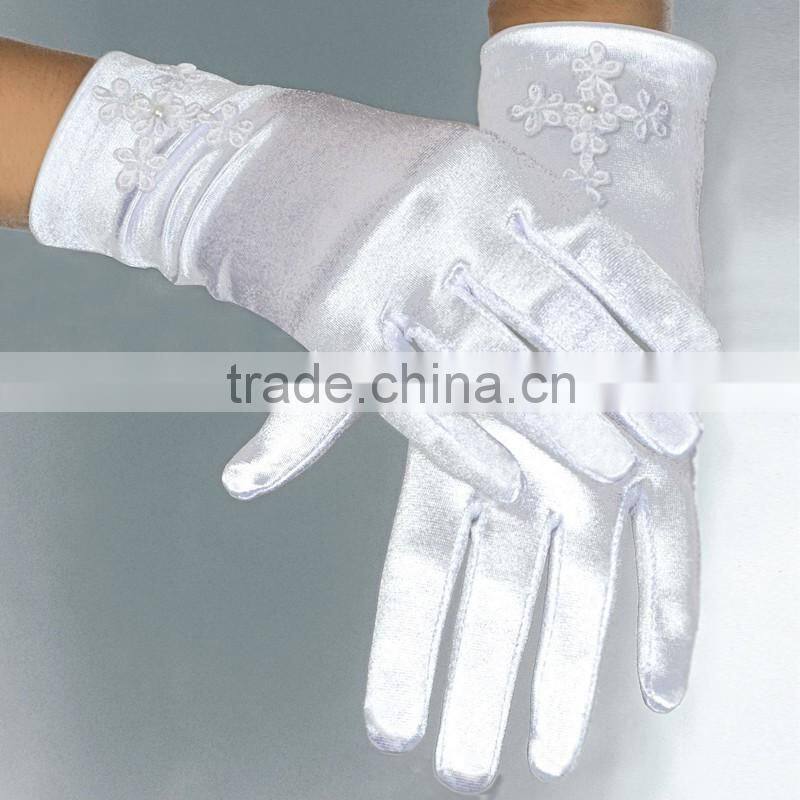 Short Tulle Cheap Kids Size White Satin Gloves
