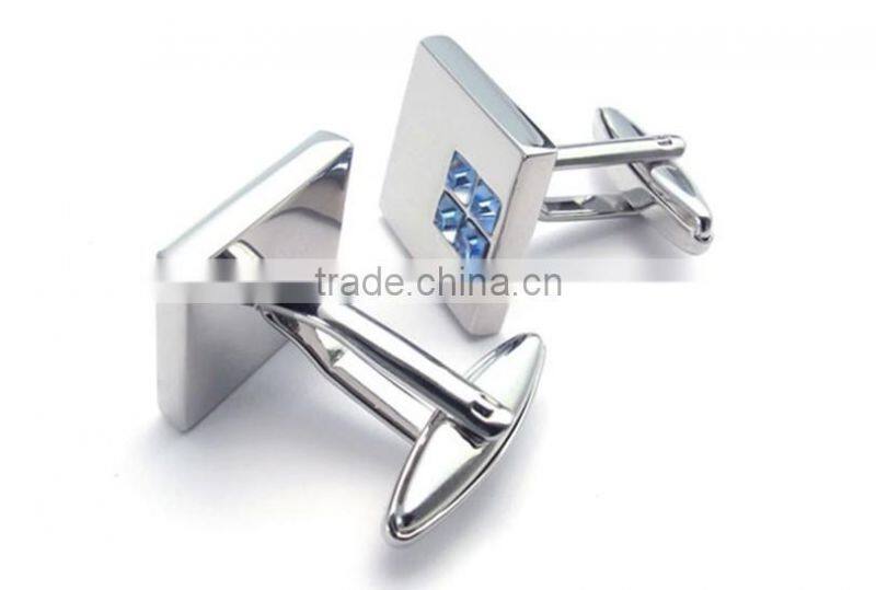 Stainless Steel polished Cuff links with blue glass on it