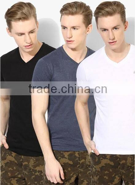 latest design comfortable loose men cotton white v neck printed t shirt