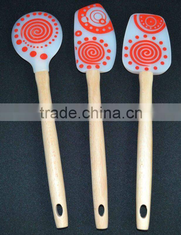 3pcs/set Green Turner Silicone Head with Long Wooden Handle, Colorful for Kitchen Cooking cools