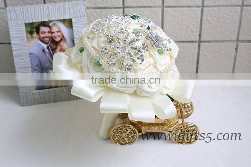 Handmade Custom Satin white Pearl Jeweled Wedding Bouquet ,brooch Bouquet
