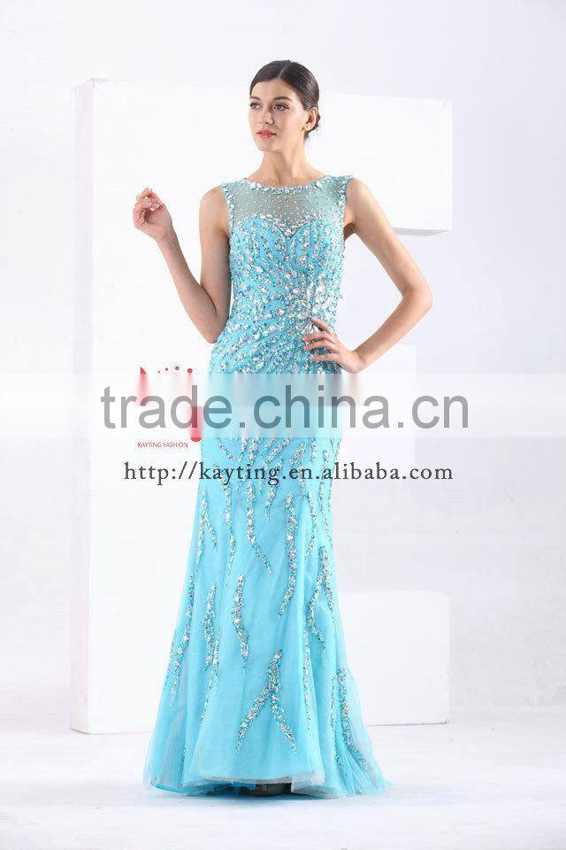 Gorgeous Handmade Beaded Sleeveless Sexy Long Dubai Designers Wholesale Evening Dress