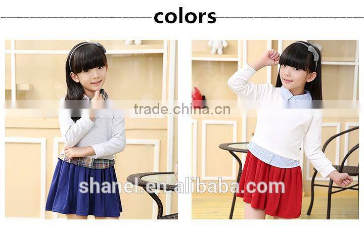 new arrival girls long sleeve sweet false two-pieces dress plaid dress