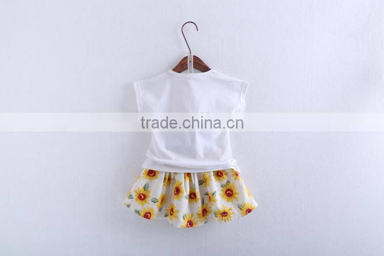 Girls new sets cotton chrysanthemum T-shirts+ skirt two-pieces