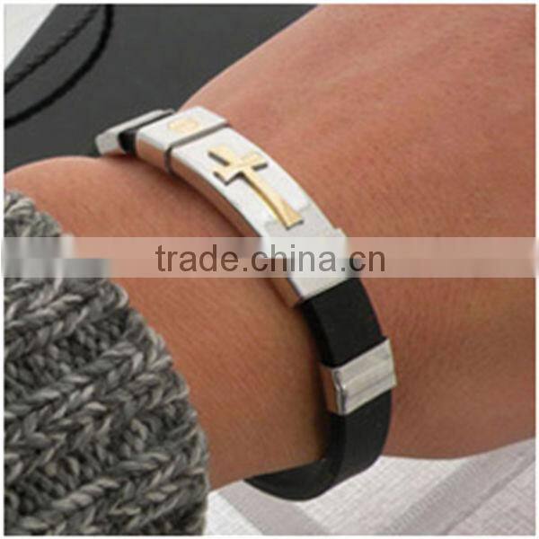 Best selling silicon bracelet with stainless steel for healthcare