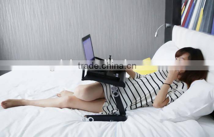 Folding laptop table for computer with cooling fans and mouse Tray and Book Clamping