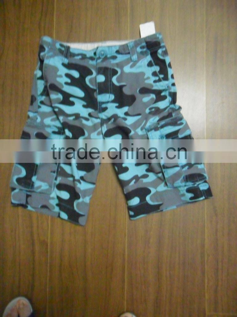 Custom 100% cotton canavas marine camouflage print knee long boy short pant