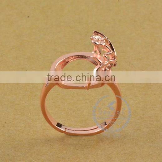 14mm 925 sterling silver rose gold flower branch round bezel ring base blank supplies DIY findings 1216002