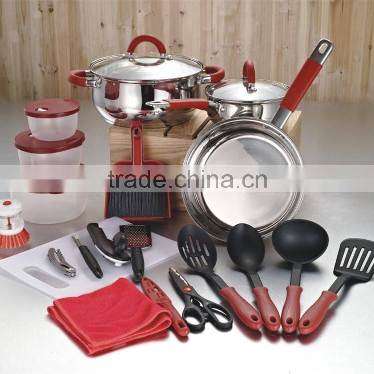 Fashionable 23pcs kitchen set induction cookware stainless steel with saucepan, frypan, and pan set italian