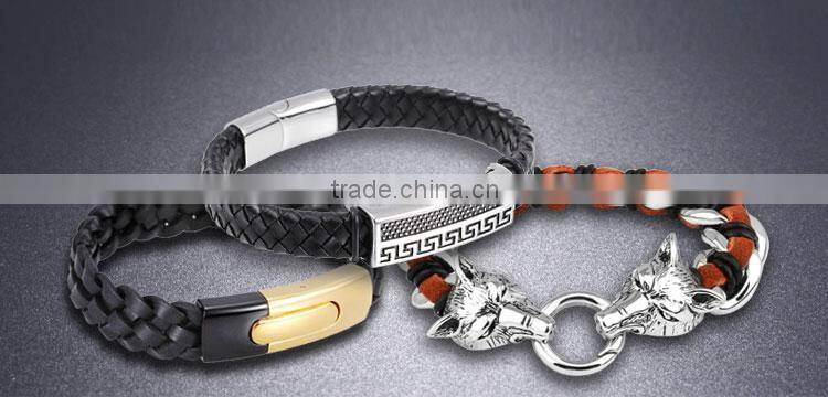 Handmade Mens white leather wrap straps bracelet