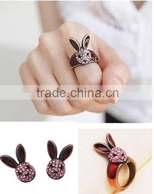 Young lady favourite diamante wine red smart rubbit rings