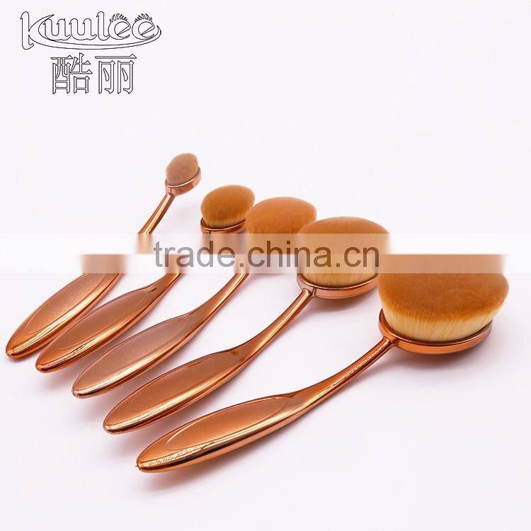 Professional cosmetic gold 10pcs makeup oval brush set with retail box