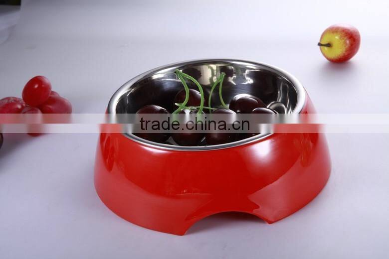 RED High quality stainless steel 18/8 pet bowl with melamine base, single dog feeder